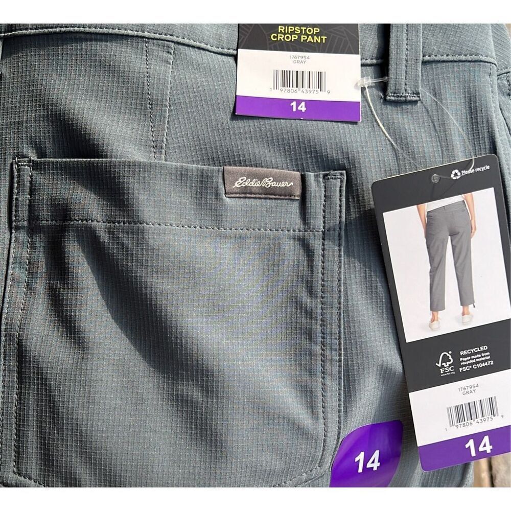 EDDIE BAUER Ripstop Capri Pants Size 14 Ladies’ Women’s Gray NWT Pockets Stretch - Picture 13 of 16